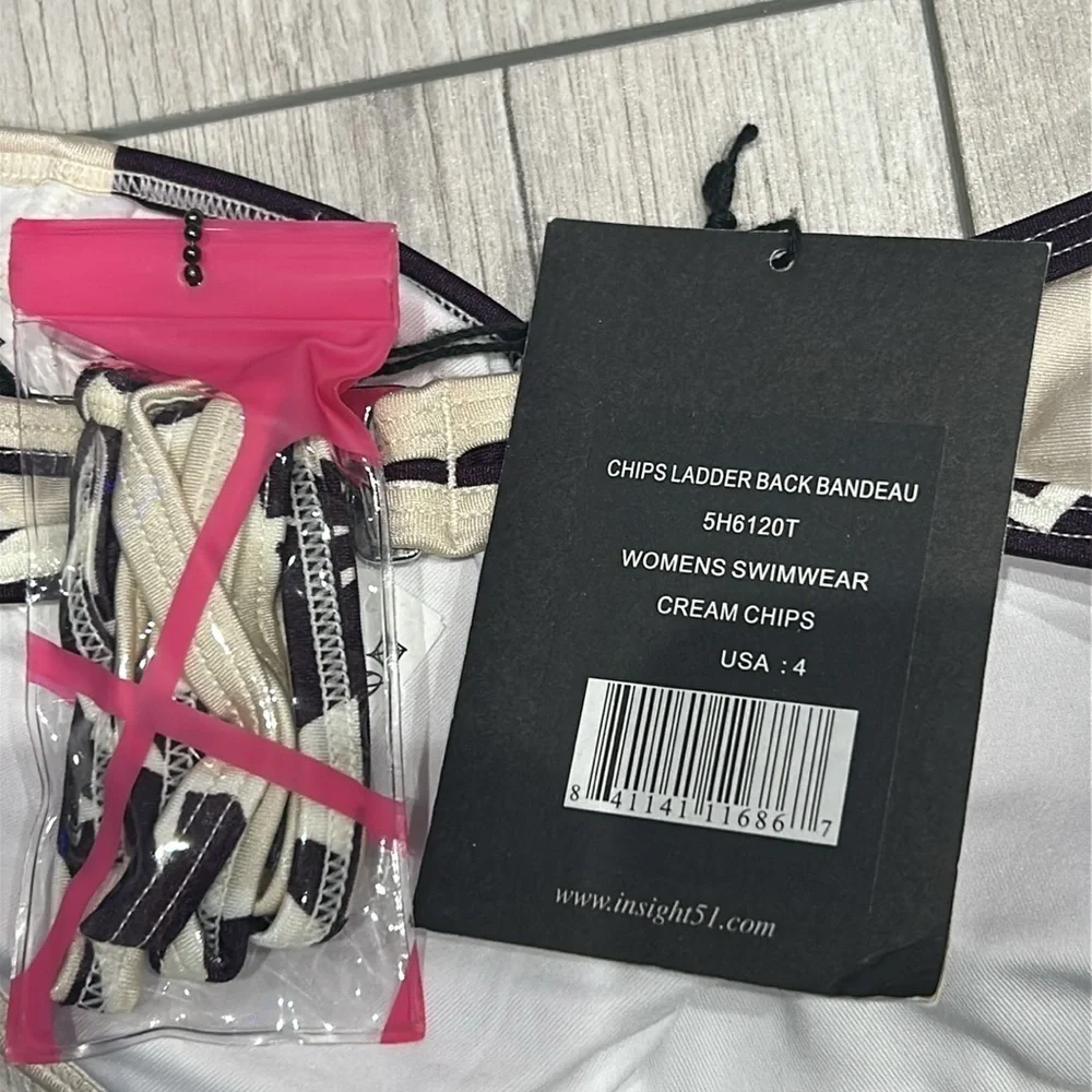 Insight Cream Chips Ladder back bandeau swim bikini top size 4